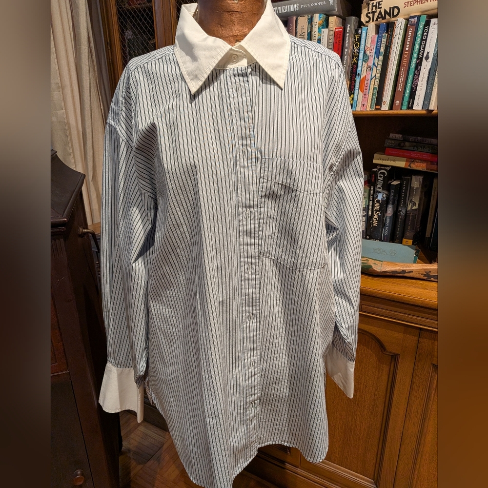Gap Big Shirt Striped With French Collar And Cuffs Size Large NWOT
